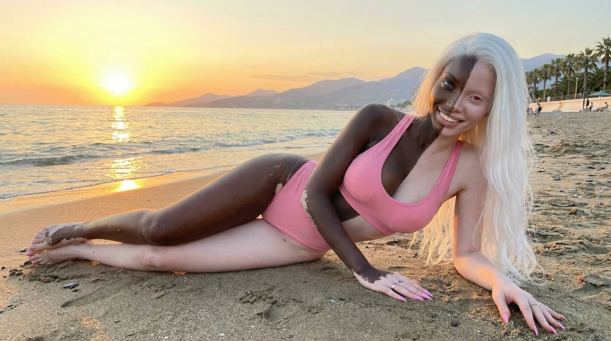 Eva on the beach at sunset